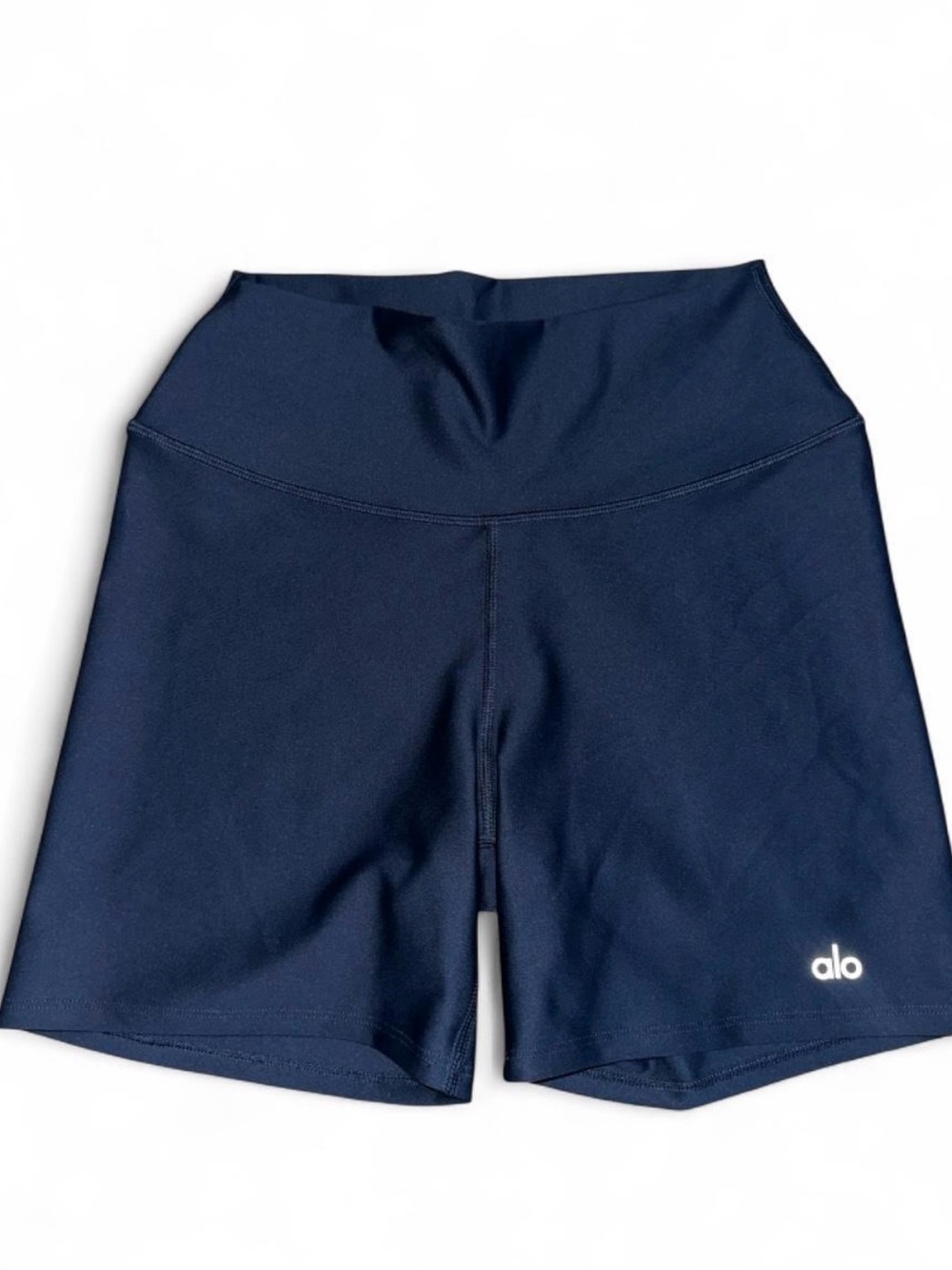 ALO Yoga Navy High-Rise 4” Bike Shorts with Logo
